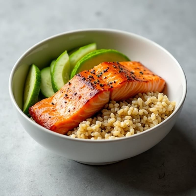 Fresh Salmon and Avocado Rice Bowl with Crispy Cucumbers