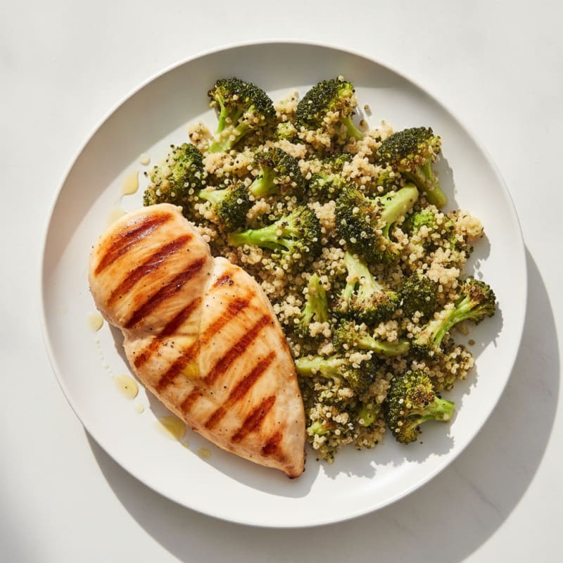 Grilled Chicken Breast with Roasted Broccoli and Quinoa