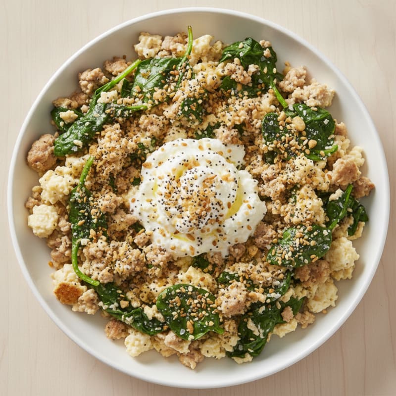 Egg White and Turkey Scramble with Spinach and Cottage Cheese