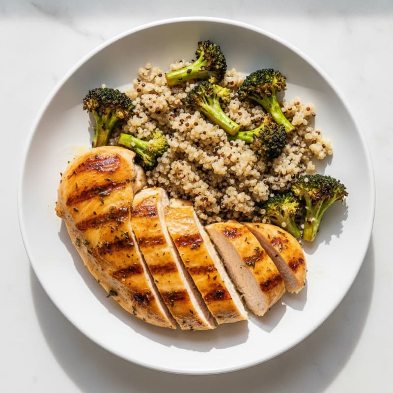 Grilled Chicken Breast with Roasted Broccoli and Quinoa