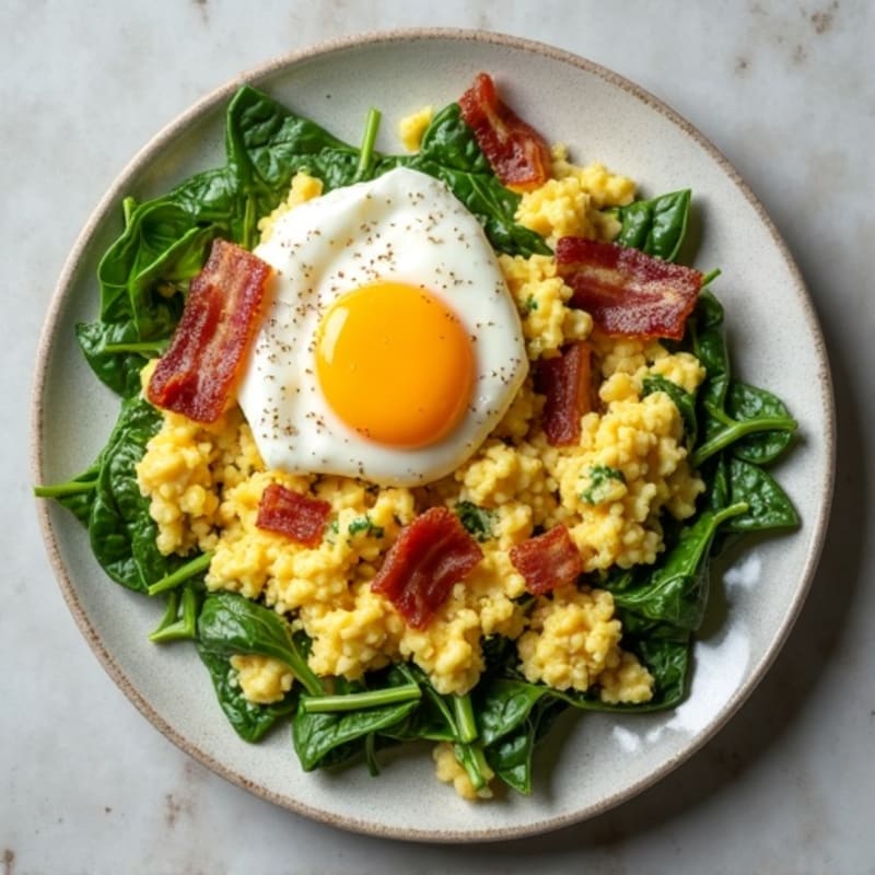 Cottage Cheese Scramble with Spinach and Turkey Bacon