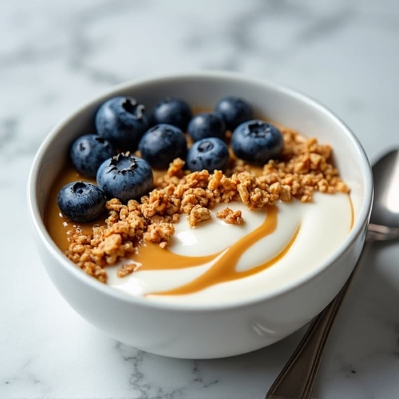 Greek Yoghurt Bowl with Blueberries and Peanut Butter Swirl