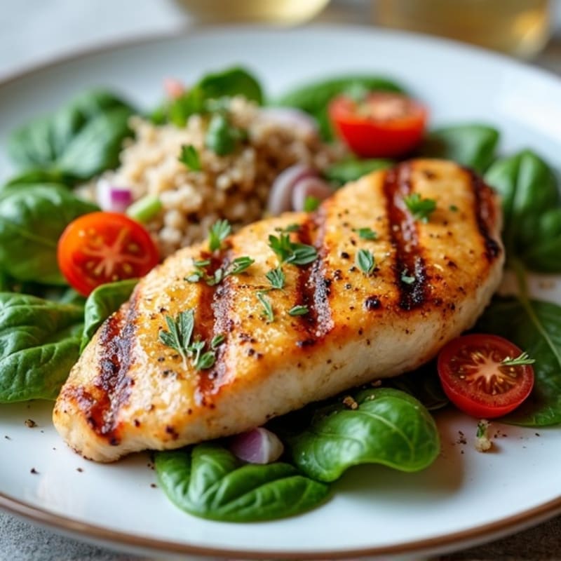 Grilled Chicken Breast with Quinoa Spinach Salad and Lemon Vinaigrette