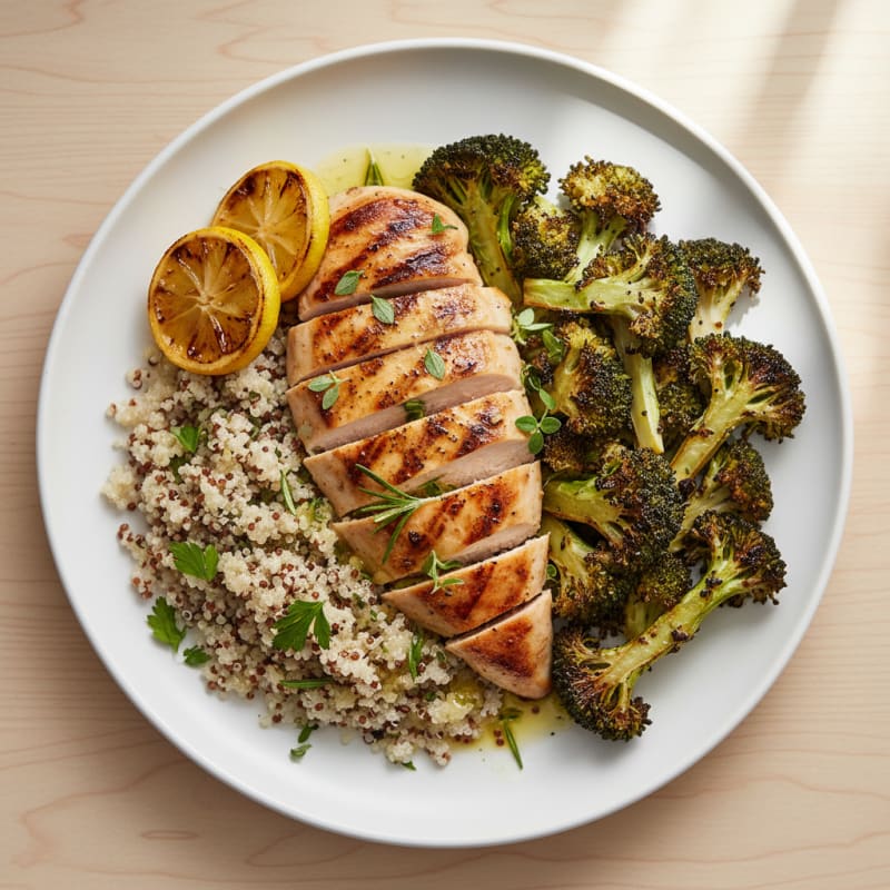 Grilled Chicken Breast with Quinoa and Roasted Broccoli