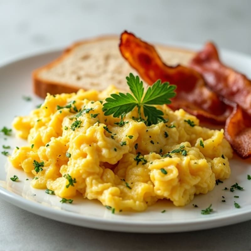Creamy Scrambled Eggs with Fresh Herbs and Crispy Whole Grain Toast