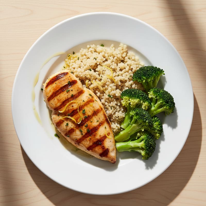 Grilled Chicken Breast with Quinoa and Steamed Broccoli