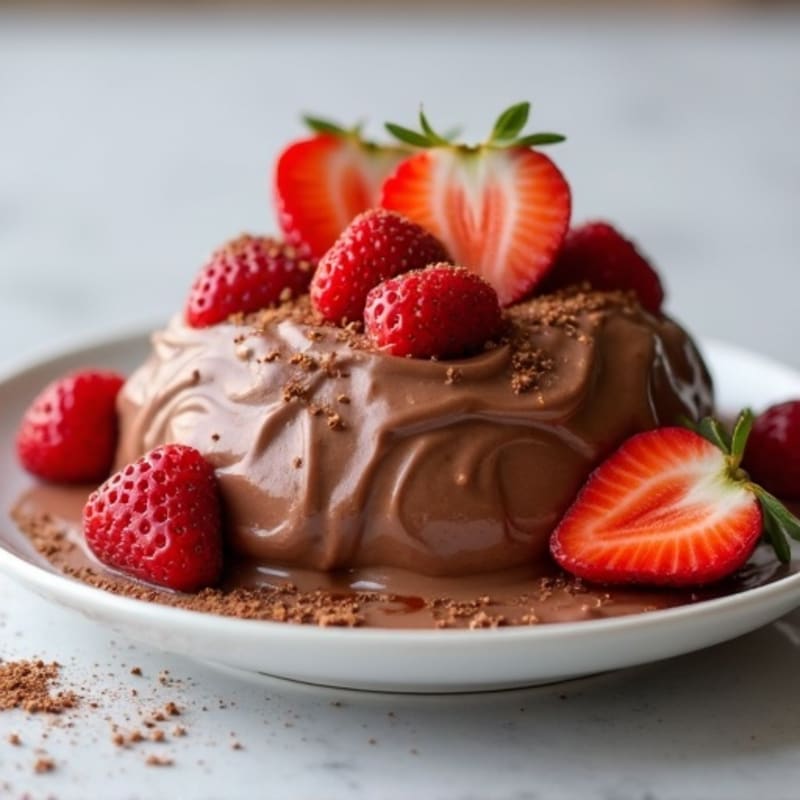 Silky Chocolate Protein Pudding with Sliced Strawberries