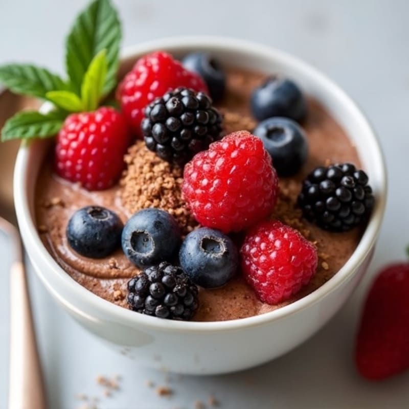 Silky Chocolate Protein Pudding with Mixed Berries
