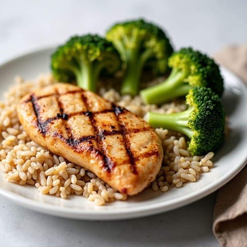Grilled Chicken Breast with Brown Rice and Roasted Broccoli