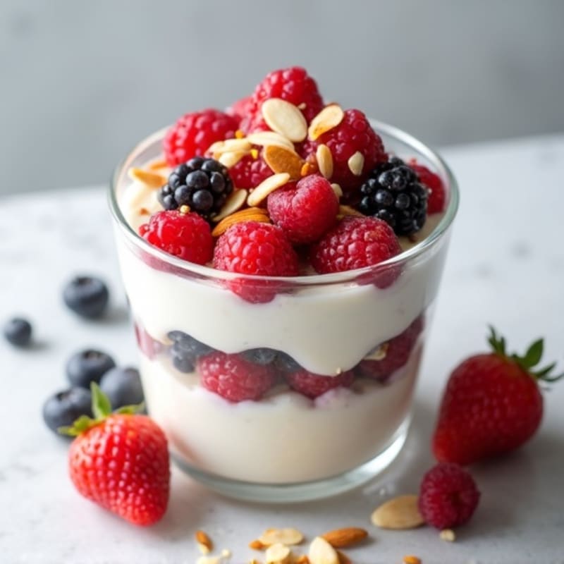 Greek Yogurt Protein Parfait with Mixed Berries and Almonds