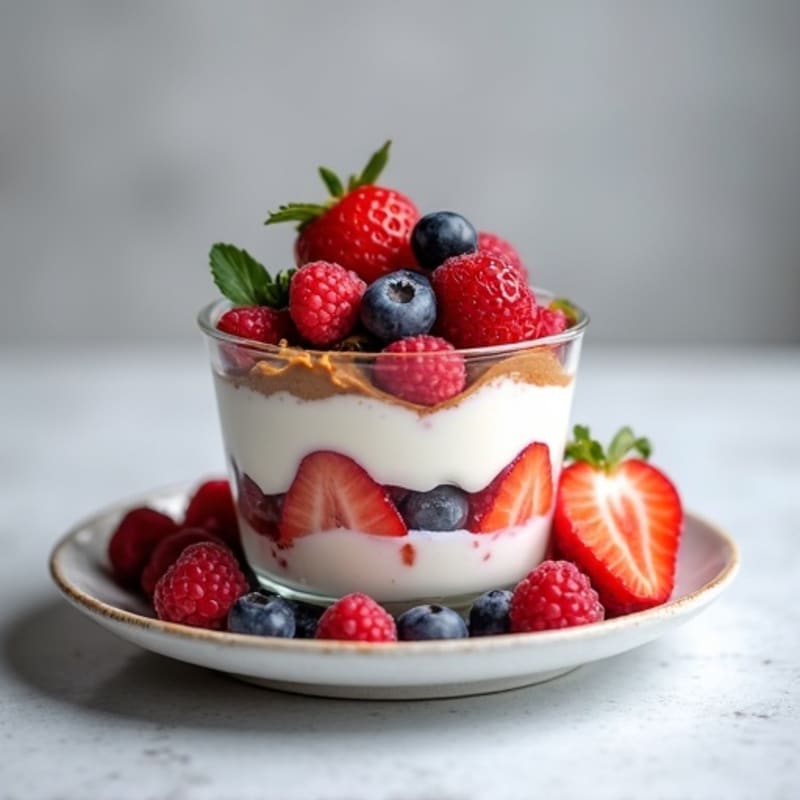 Greek Yogurt Protein Parfait with Mixed Berries and Almond Butter