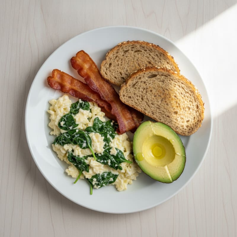 Egg White Spinach Scramble with Turkey Bacon