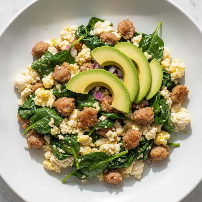 Egg White Scramble with Turkey Sausage and Spinach