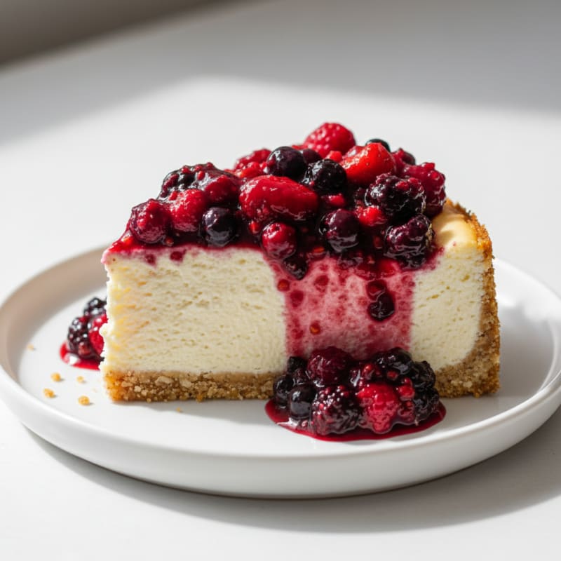 Silky Cottage Cheese Protein Cheesecake with Berry Compote