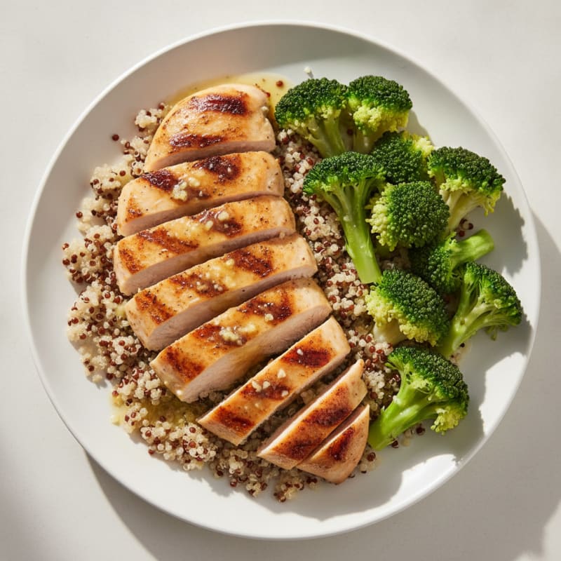 Grilled Chicken Breast with Quinoa and Steamed Broccoli