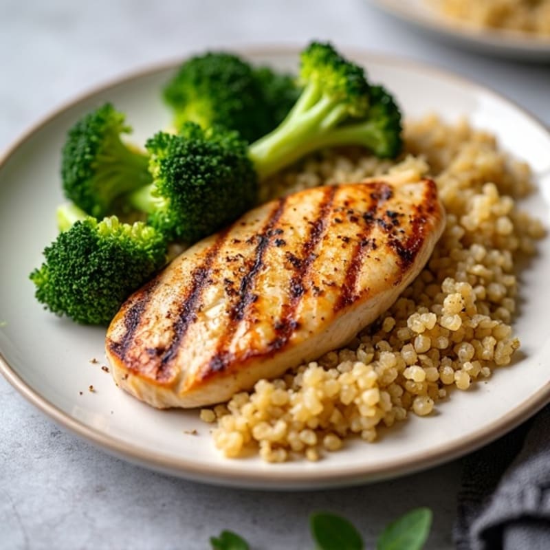 Grilled Chicken Breast with Quinoa and Roasted Broccoli