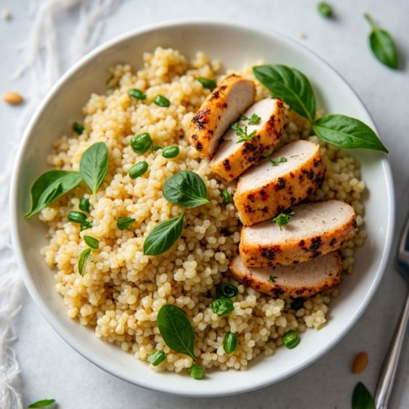 Fresh Herb and Lemon Rice Pilaf with Toasted Pine Nuts and Grilled Chicken