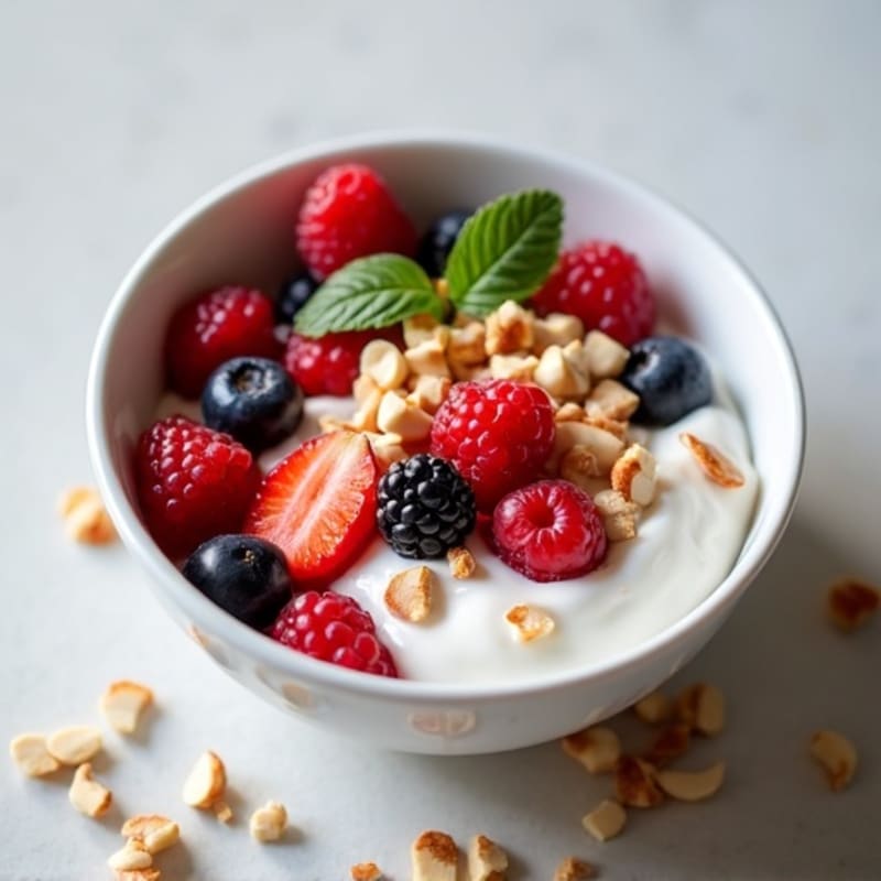 Creamy Greek Yogurt with Fresh Berries and Crunchy Almonds