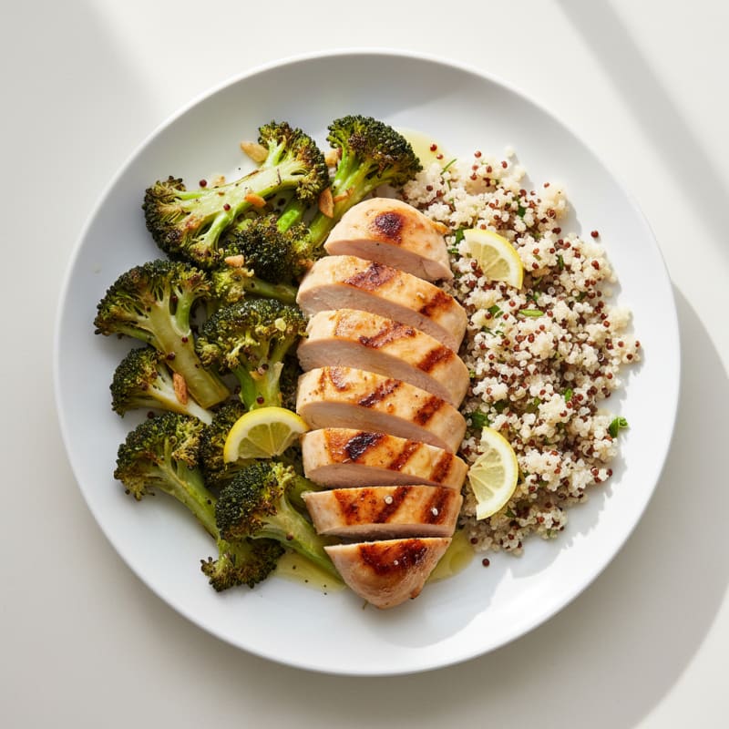 Grilled Chicken Breast with Roasted Broccoli and Quinoa