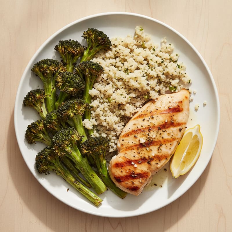 Grilled Chicken Breast with Quinoa and Roasted Broccoli