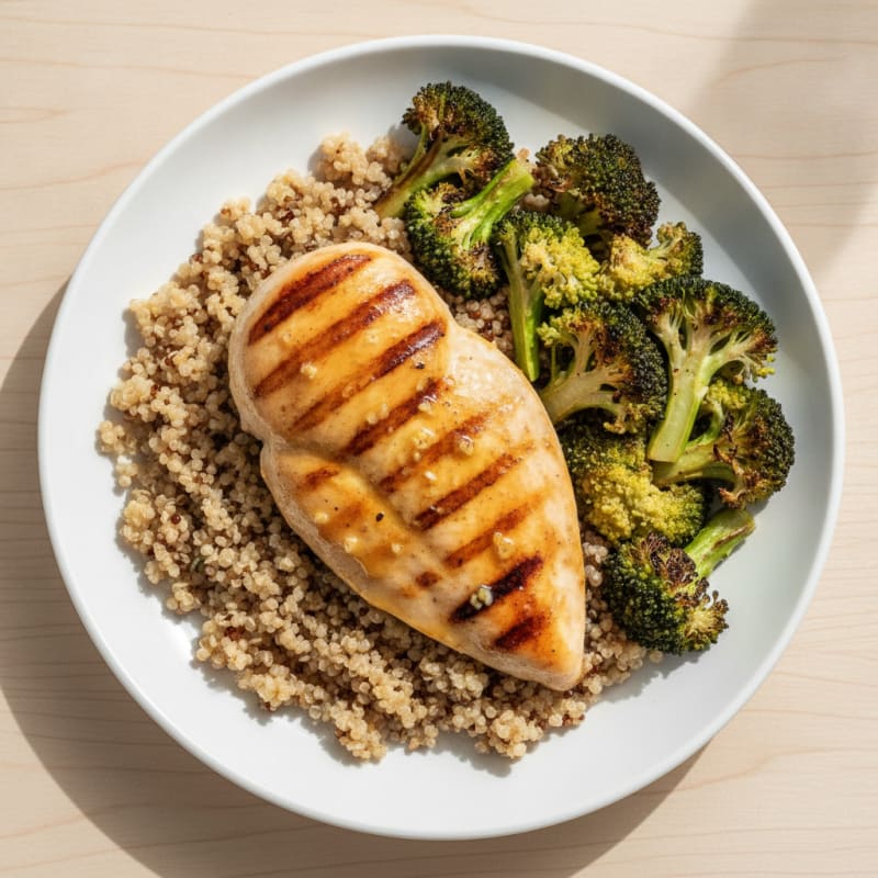 Grilled Chicken Breast with Quinoa and Roasted Broccoli