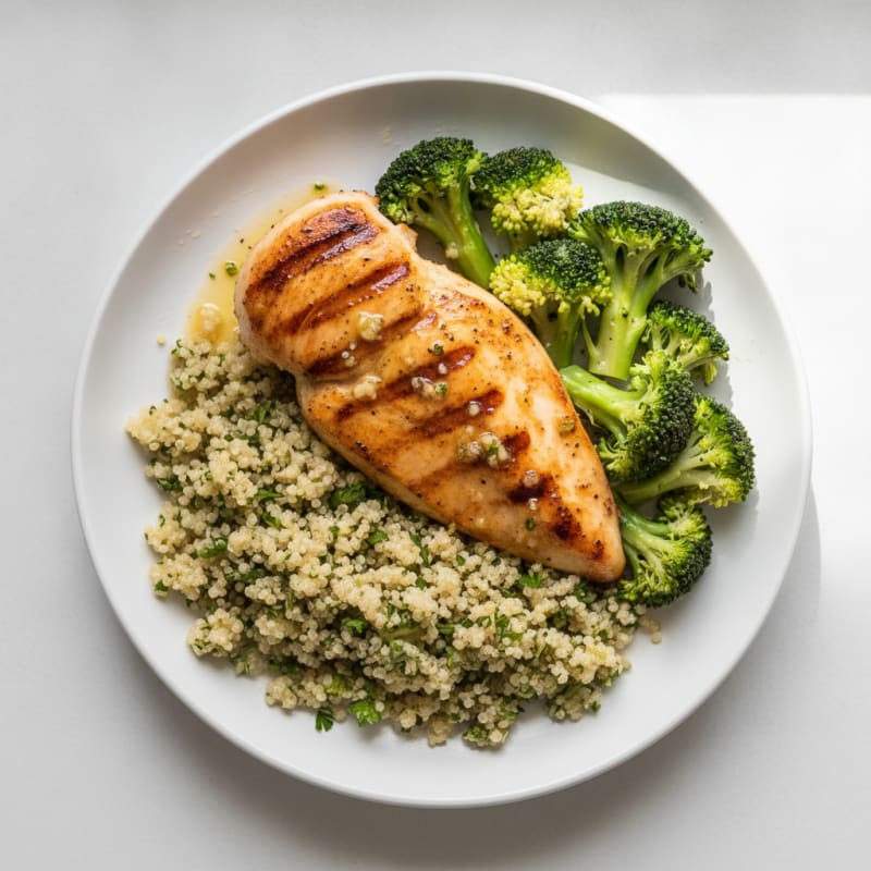 Grilled Chicken Breast with Quinoa and Steamed Broccoli