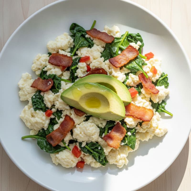 Egg White Scramble with Spinach and Turkey Bacon