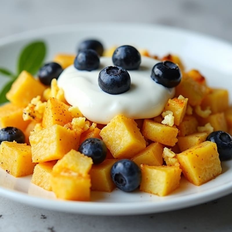 Egg and Potato Scramble with Greek Yogurt and Blueberries