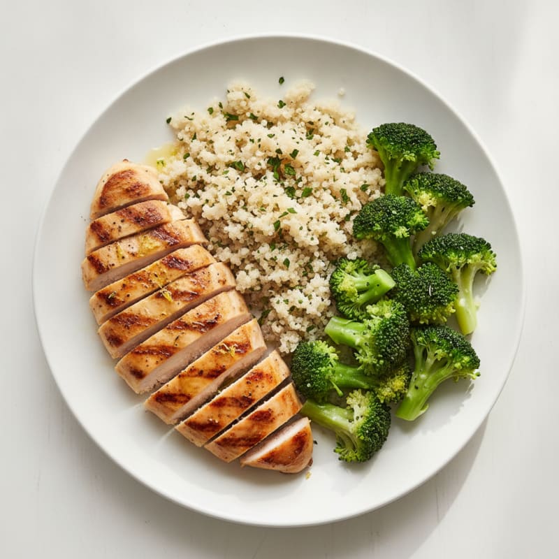 Grilled Chicken Breast with Quinoa and Steamed Broccoli