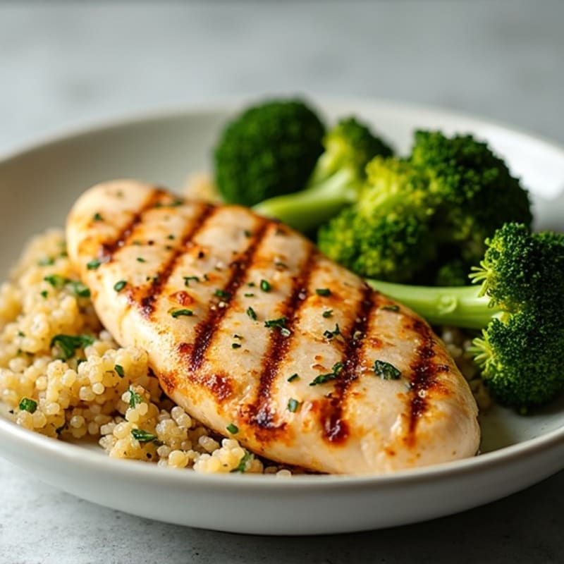Grilled Chicken Breast with Quinoa and Roasted Broccoli