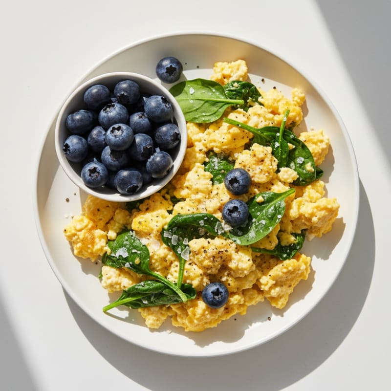 Scrambled Eggs with Spinach and Cottage Cheese
