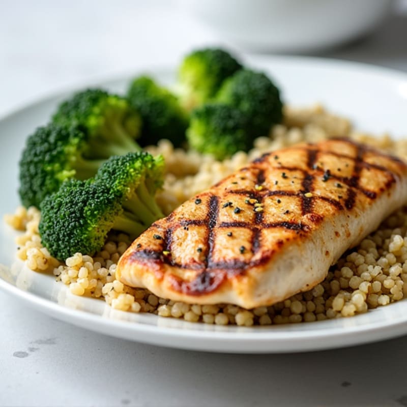 Grilled Chicken Breast with Quinoa and Roasted Broccoli