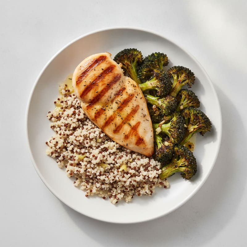 Grilled Chicken Breast with Quinoa and Roasted Broccoli
