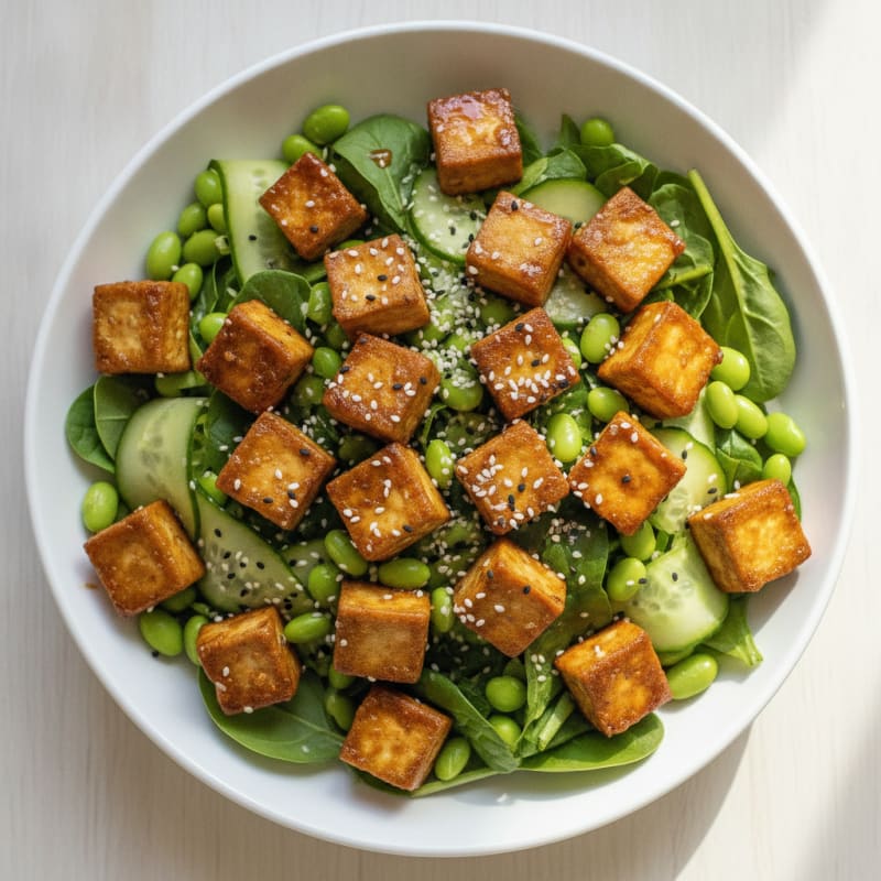 Soy-Garlic Tofu Edamame Salad