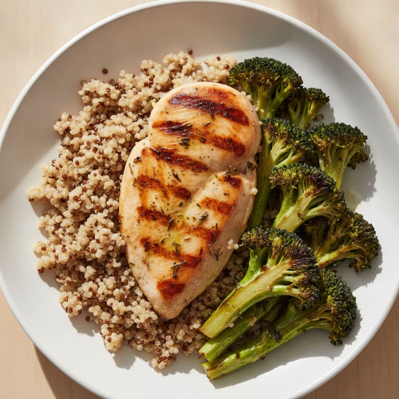 Grilled Chicken Breast with Quinoa and Roasted Broccoli