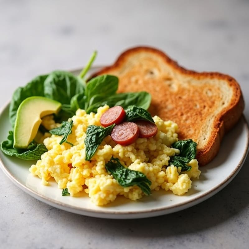 Egg White Spinach Scramble with Turkey Sausage