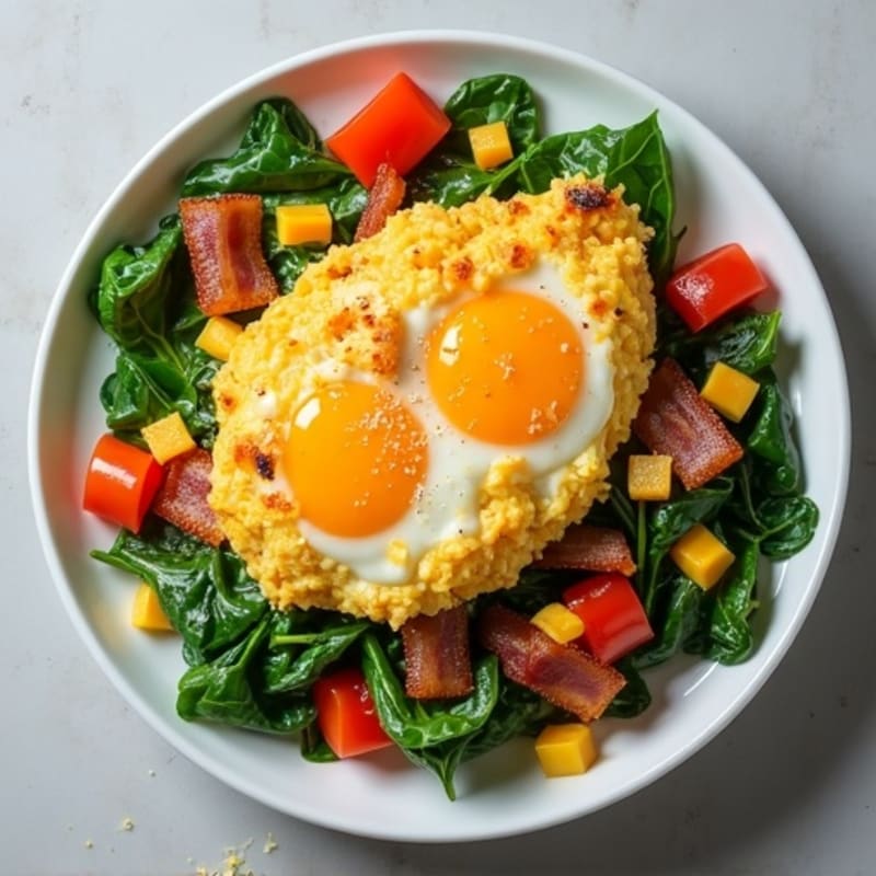 Cottage Cheese Egg Scramble with Spinach and Turkey Bacon