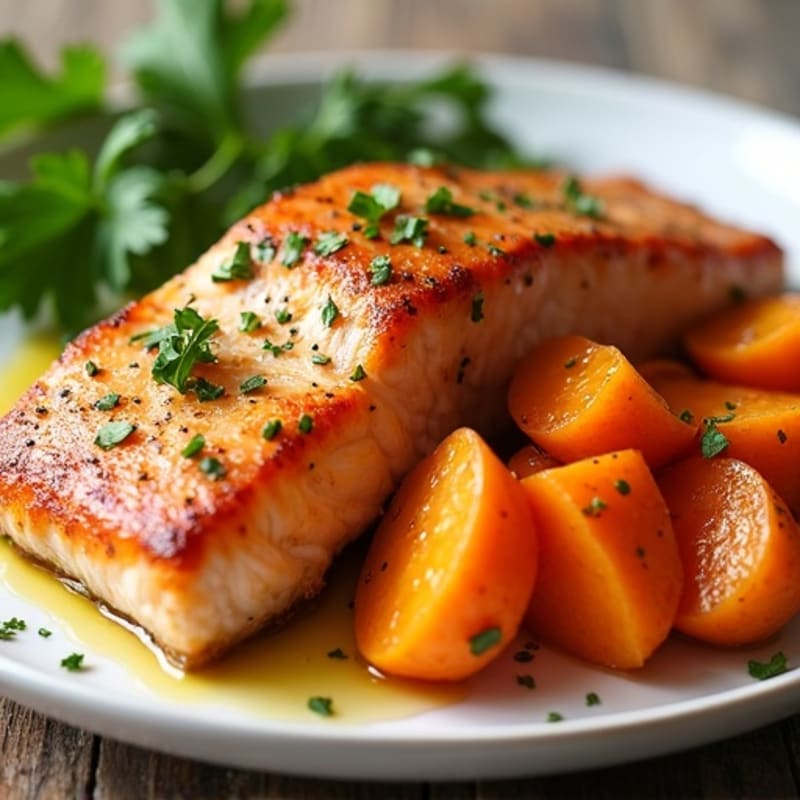Crispy Pan-Seared Salmon with Roasted Sweet Potato