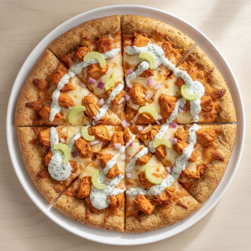Buffalo Chicken Pizza with Ranch Drizzle