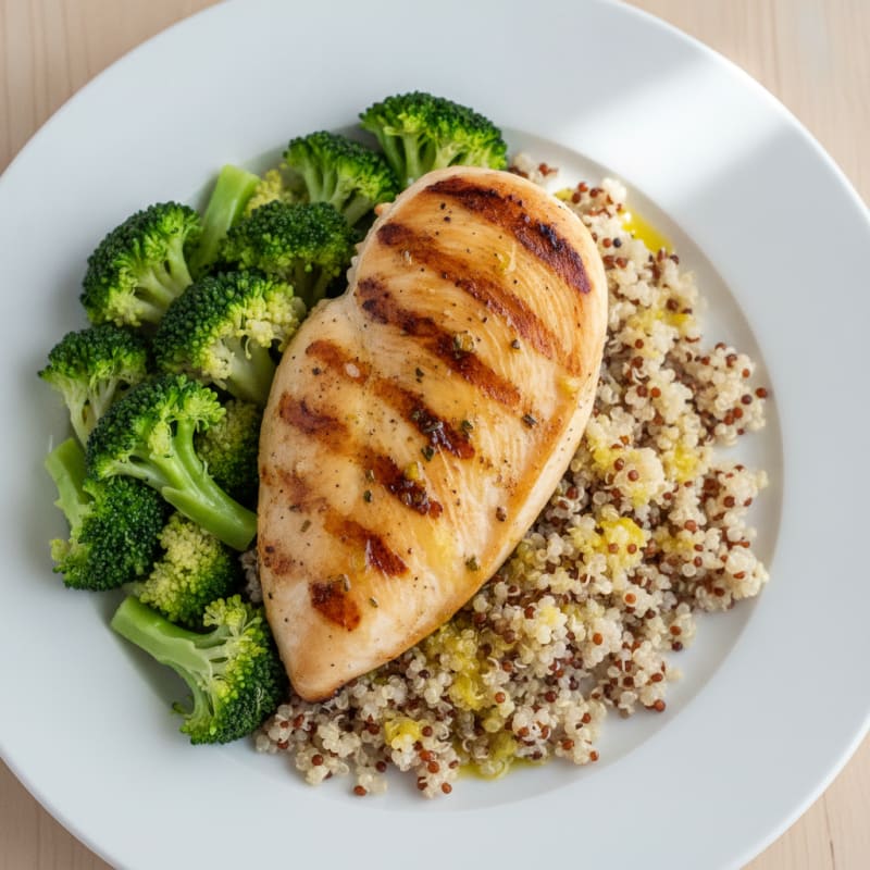 Grilled Chicken Breast with Quinoa and Steamed Broccoli