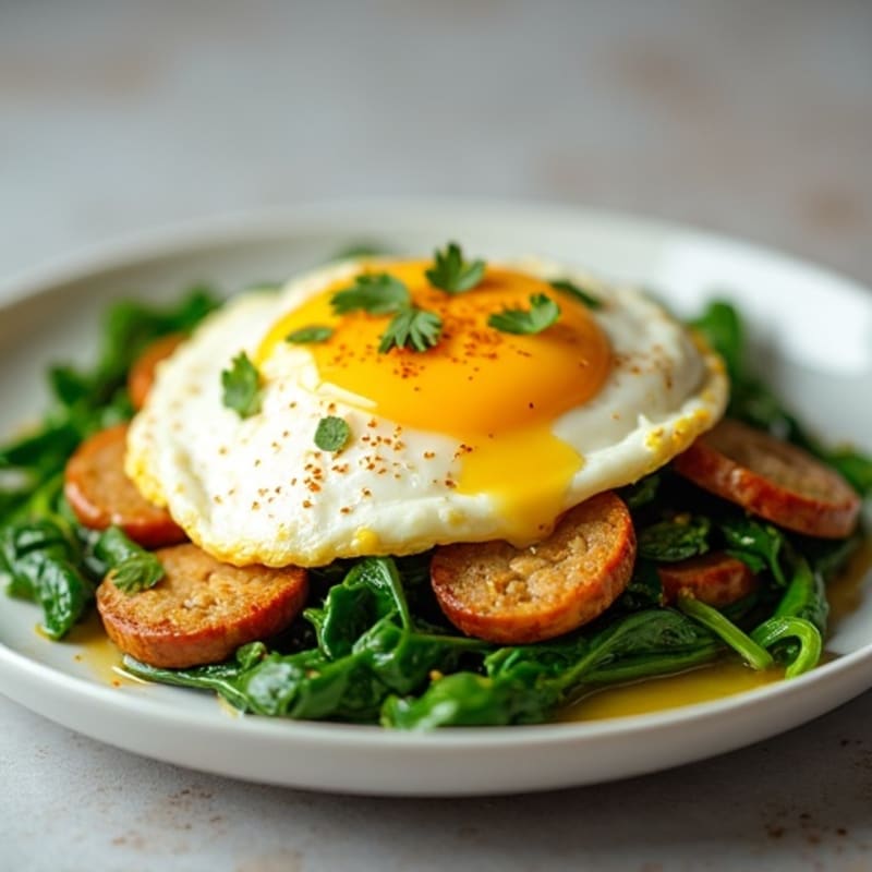 Egg White Scramble with Turkey Sausage and Sautéed Spinach