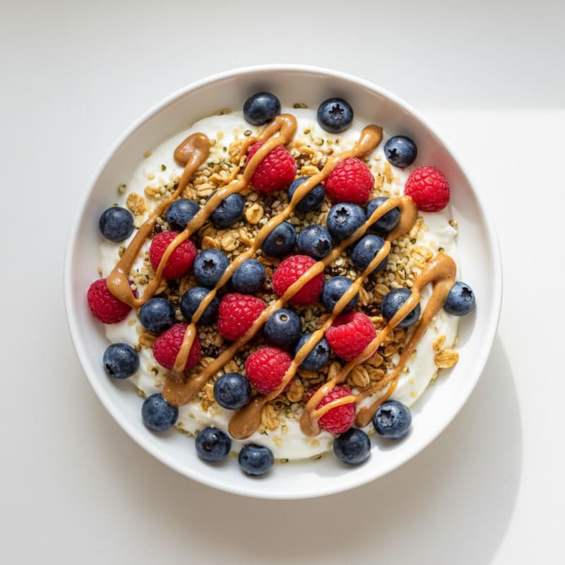 Greek Yogurt Protein Parfait with Mixed Berries and Almond Butter