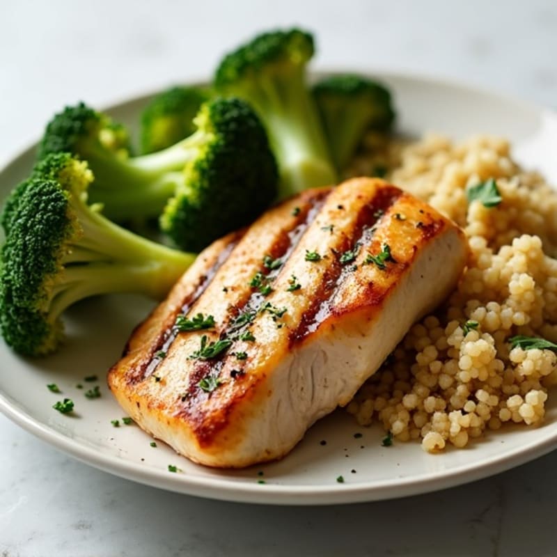 Grilled Chicken Breast with Roasted Broccoli and Quinoa