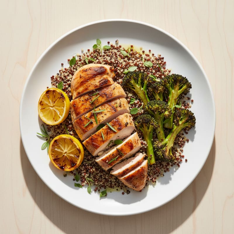 Grilled Chicken Breast with Quinoa and Roasted Broccoli