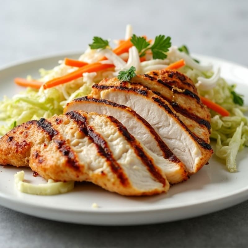 Grilled Chicken Breast with Crunchy Cabbage Slaw and Greek Yogurt Dressing