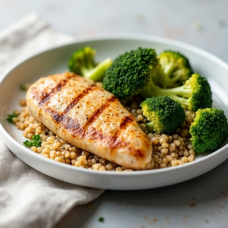 Grilled Chicken Breast with Quinoa and Roasted Broccoli