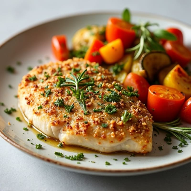 Herb-Crusted Pan Seared Chicken with Roasted Vegetables