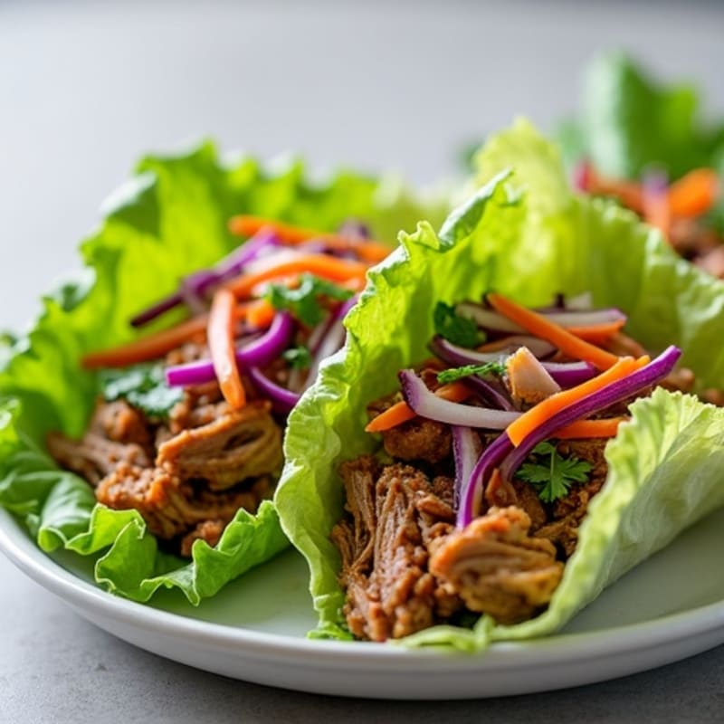 Tender Slow Cooked Pulled Pork Lettuce Wraps with Crunchy Slaw