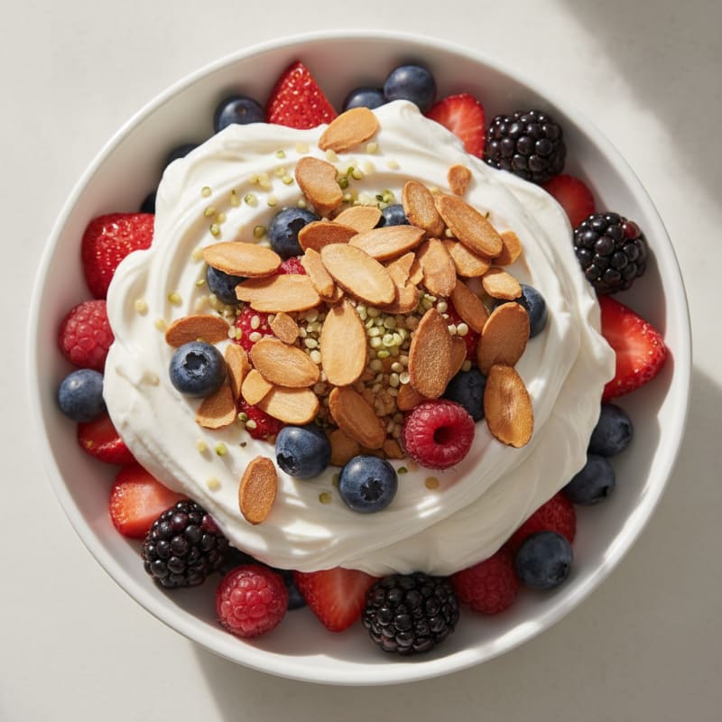 Greek Yogurt Protein Parfait with Mixed Berries and Almonds