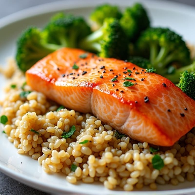 Seared Salmon with Roasted Broccoli and Quinoa